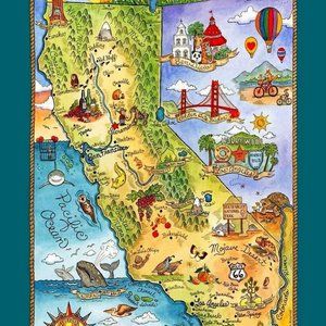 Kay Dee Designs Adventure Destinations Poster Style Tea Towel, California,1Piece